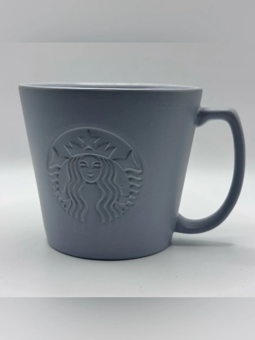STARBUCKS 2019 Matte Gray Coffee Mug, Embossed, Siren, Wide Mouth, 12 oz